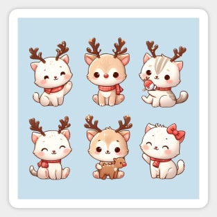 Kawaii Christmas Reindeer Kittens Magnet